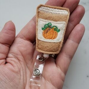 Adorable Pumpkin Spice Latte Badge Reels, Retractable ID Badge Clips NWT